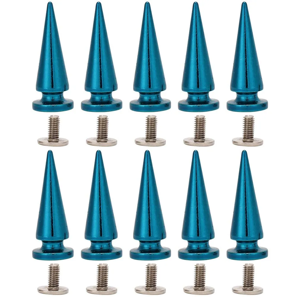 10 Set 10 * 26 mm Copper Bullet Rivet Metal Stud, with Metallic Screw Set, Cone Spikes Screwback Studs for DIY Leather Craft Bag Shoe/Leather Clothes/Leather Bags/Jeans/Canvas(Blue)