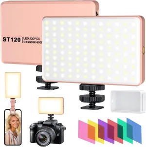 120 LED Phone Light, 5000Mah Rechargeable Selfie Light for iPhone/iPad/Phone/Camera, Clip Video Light for Video Recording, Vlog(Pink)