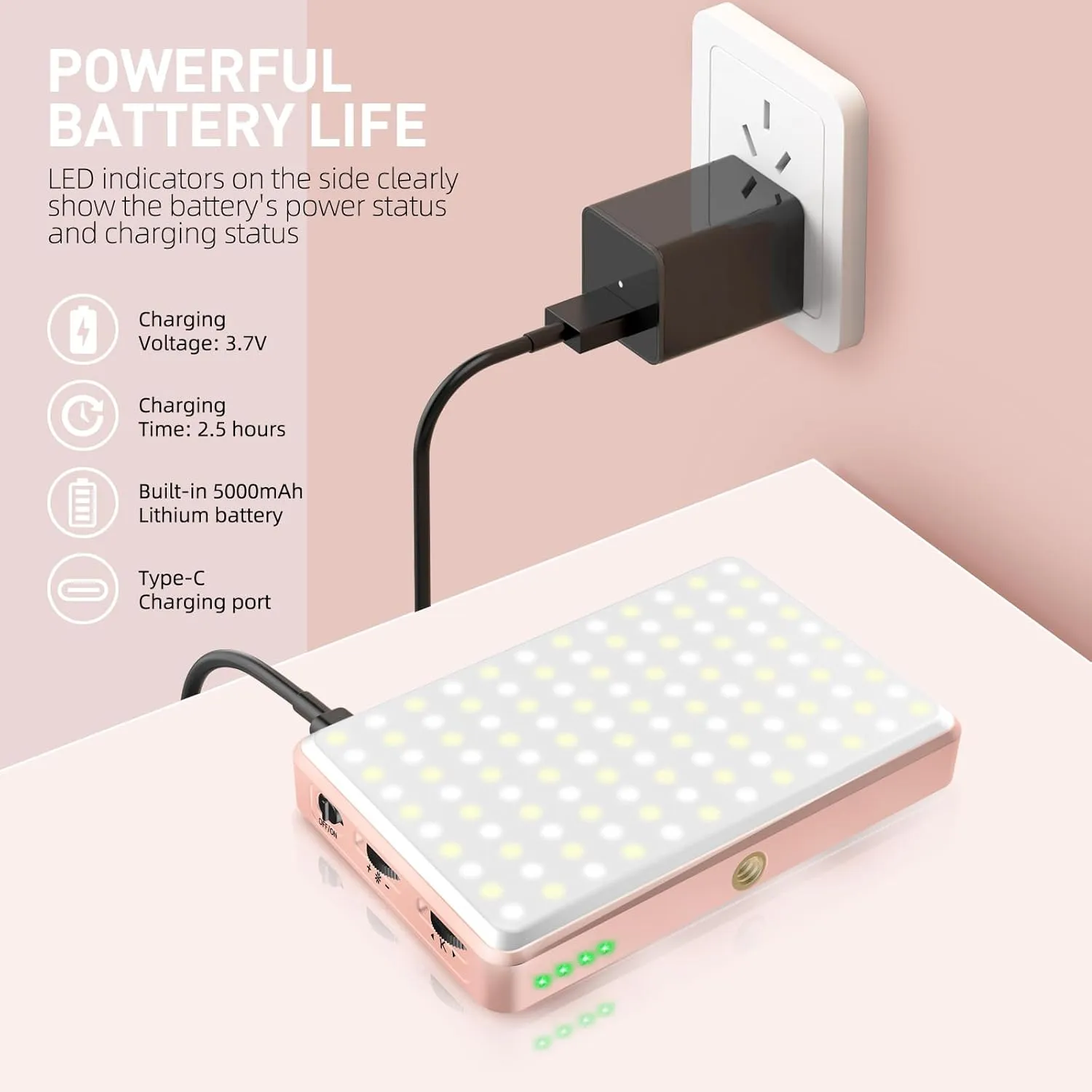 120 LED Phone Light, 5000Mah Rechargeable Selfie Light for iPhone/iPad/Phone/Camera, Clip Video Light for Video Recording, Vlog(Pink)