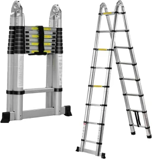 16.5FT/5M Aluminum Telescoping Extension Ladder 2-in-1 Folding A-Frame or Straight Ladder with Hinges Stabilizer Bar Safety Lock Easy to Store for Home Apartment Office Shed Warehouse 330lb Max Load