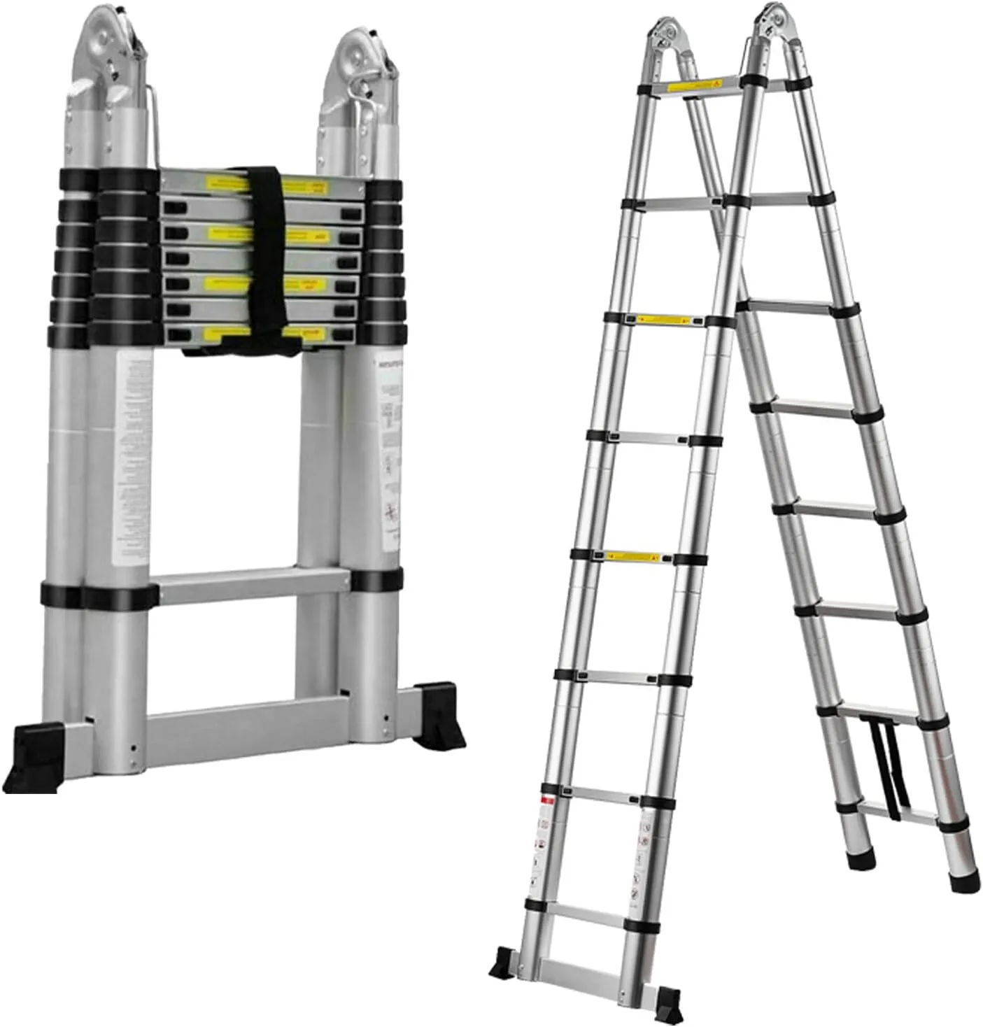 16.5FT/5M Aluminum Telescoping Extension Ladder 2-in-1 Folding A-Frame or Straight Ladder with Hinges Stabilizer Bar Safety Lock Easy to Store for Home Apartment Office Shed Warehouse 330lb Max Load