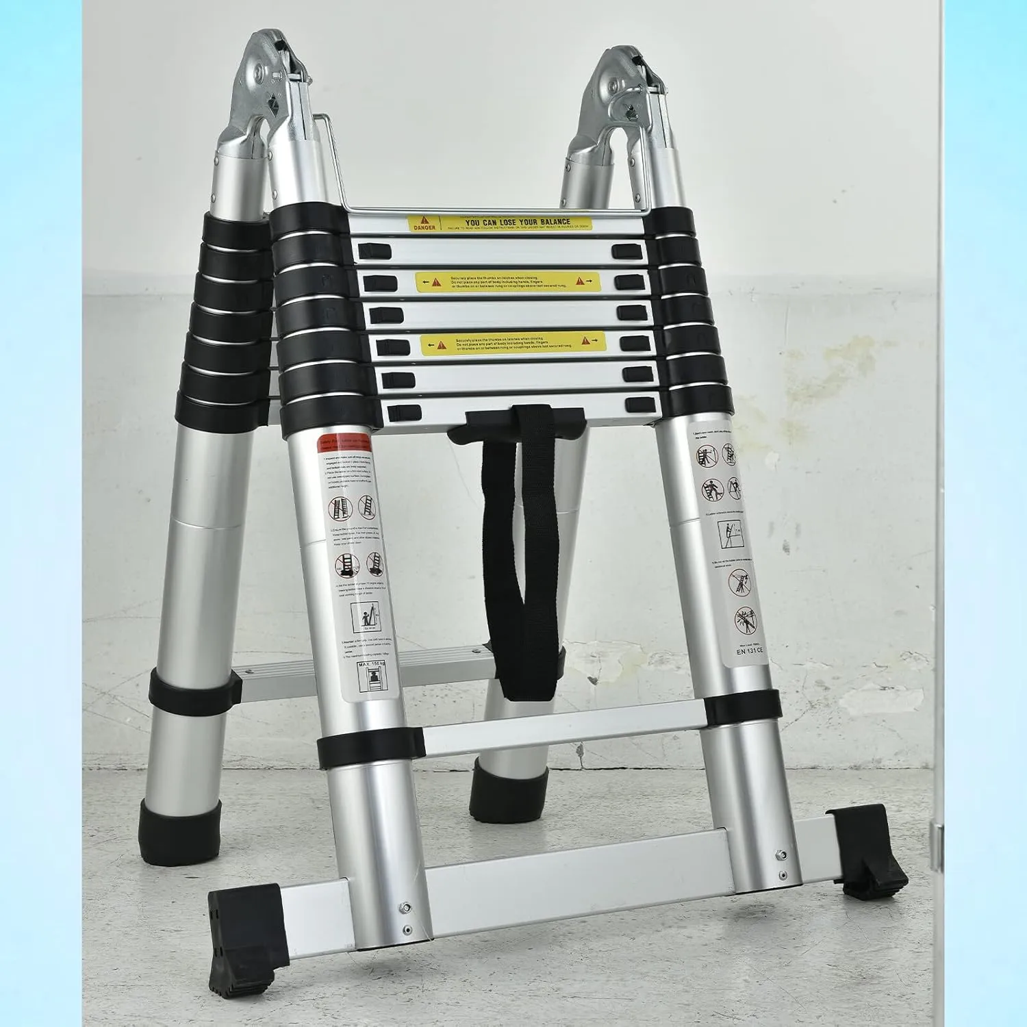 16.5FT/5M Aluminum Telescoping Extension Ladder 2-in-1 Folding A-Frame or Straight Ladder with Hinges Stabilizer Bar Safety Lock Easy to Store for Home Apartment Office Shed Warehouse 330lb Max Load