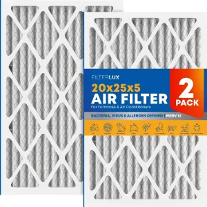 20x25x5 Air Filter MERV 13 Premium Defense (2-Pack), Pleated HVAC AC Furnace Air Filters for Honeywell FC100A1037, Lennox X6673, Carrier, (Actual19.88 x 24.75 x 4.38 Inches) MPR 1900 FPR 10