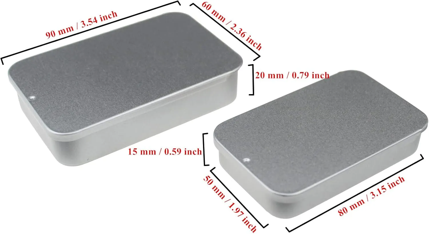 24-Pack Slide Top Rectangular Metal Tin Containers for Candies Jewelry Crafts Pills Lip Balm Storage Survival Kit, Mixed Sizes (Silver)