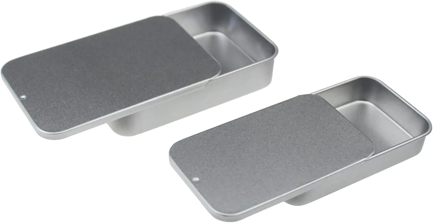 24-Pack Slide Top Rectangular Metal Tin Containers for Candies Jewelry Crafts Pills Lip Balm Storage Survival Kit, Mixed Sizes (Silver)