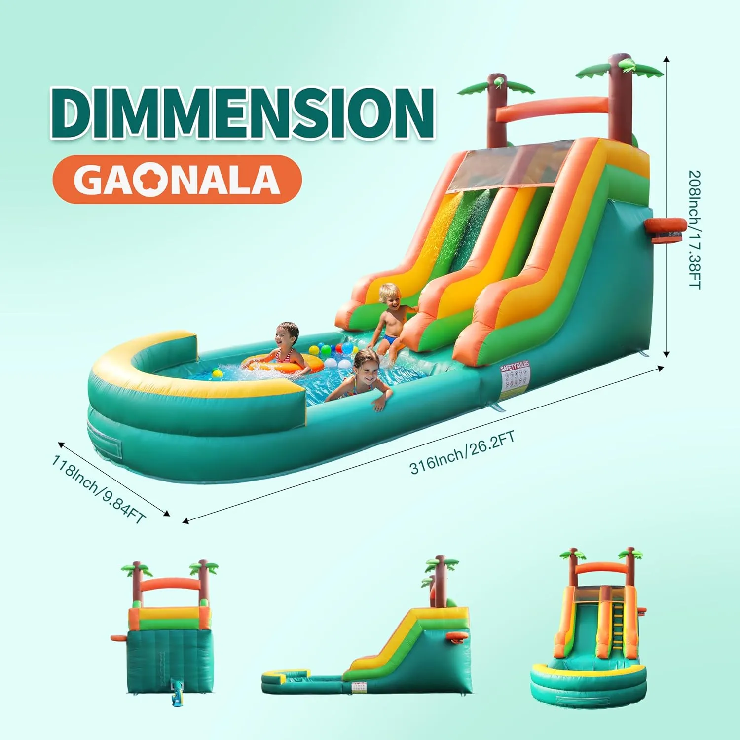 26.3FT Commercial Grade Inflatable Water Silde for Kids Adults, Heavy Duty PVC Water Bouncer House with Slide, Big Airtight Water Pool, Waterslide with 1100W Blower Outdoor (Green, 26.3FT)