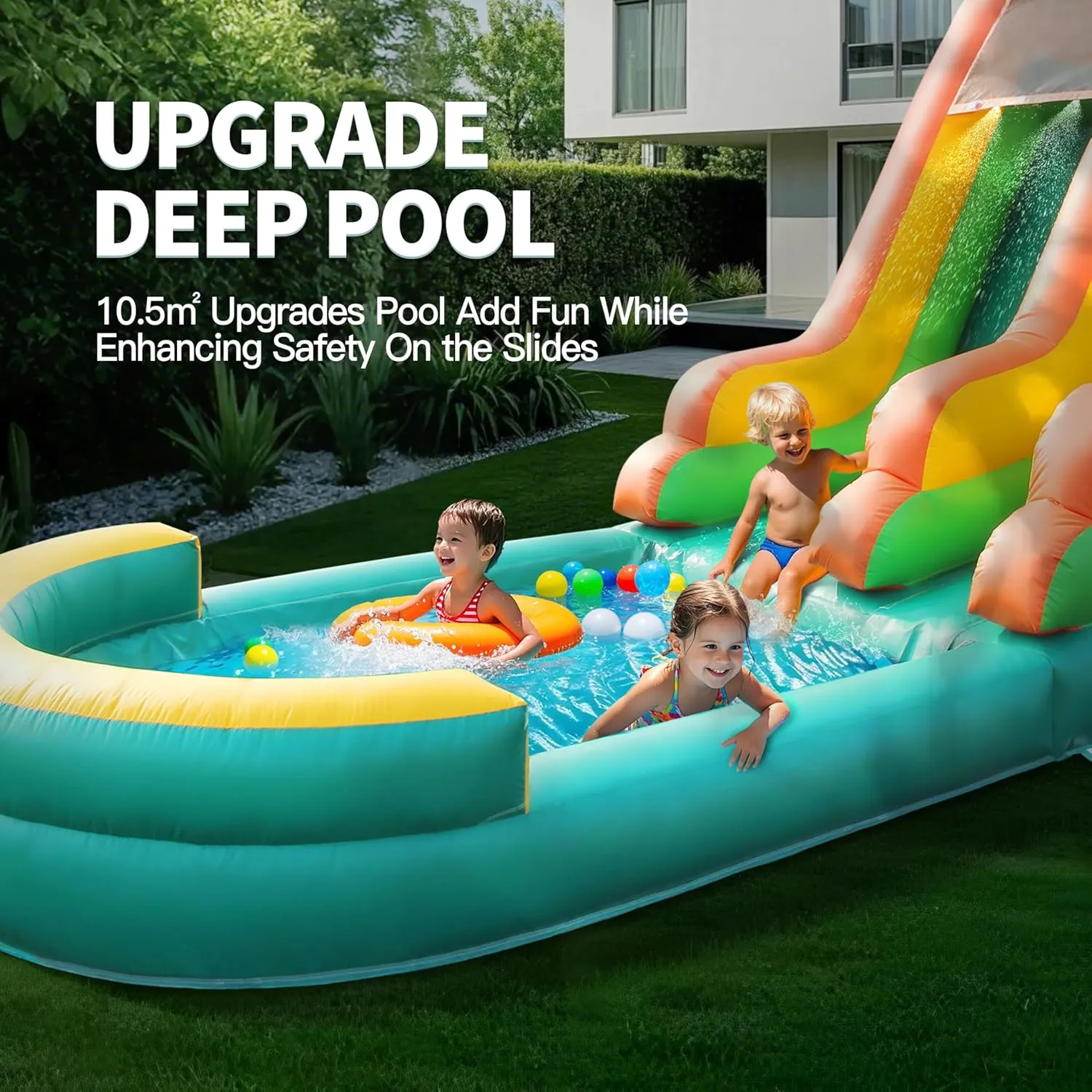 26.3FT Commercial Grade Inflatable Water Silde for Kids Adults, Heavy Duty PVC Water Bouncer House with Slide, Big Airtight Water Pool, Waterslide with 1100W Blower Outdoor (Green, 26.3FT)