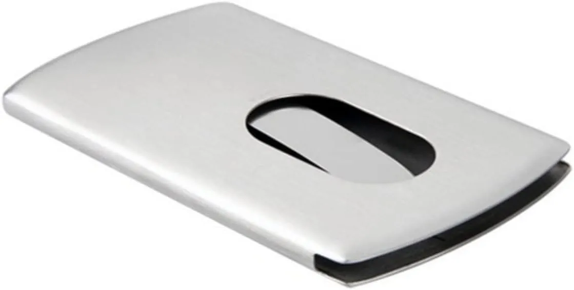 2Pcs Stainless Steel Business Card Holders with Slide Out Design Brushed Finish for Credit and Id Cards Sleek Silver Color Compact