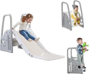 3 in 1 Toddler Large Play Climber Slide PlaySet with Extra Long Slipping Slope Indoor Slide Kids Slide Toddler Playground Toddler Slide Outdoor Toys for Toddlers (Gray)