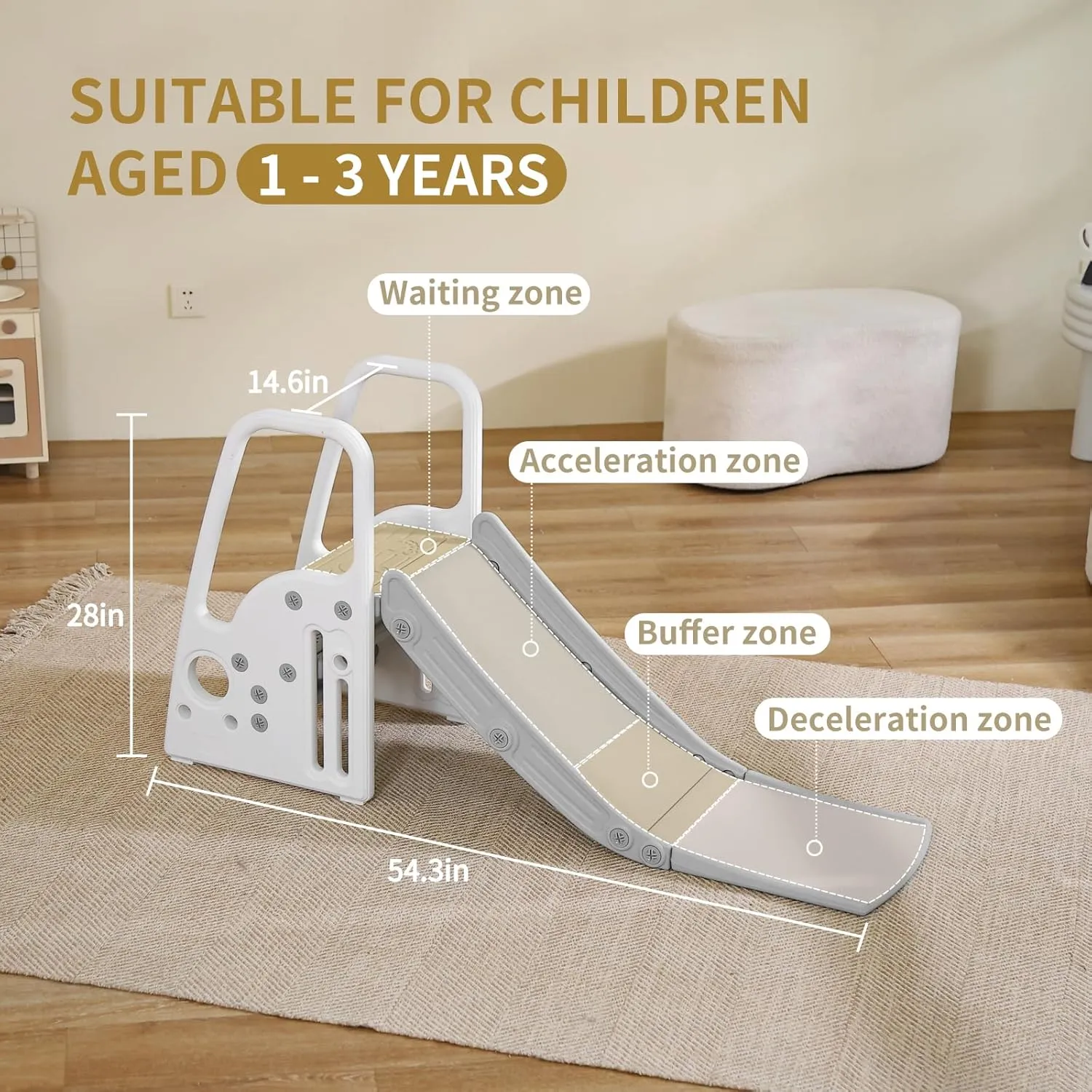 3 in 1 Toddler Slide Large Play Climber PlaySet with Extra Long Slipping Slope Indoor Slide Kids Slide Toddler Playground Toddler Slide Outdoor Toys for Toddlers (White)