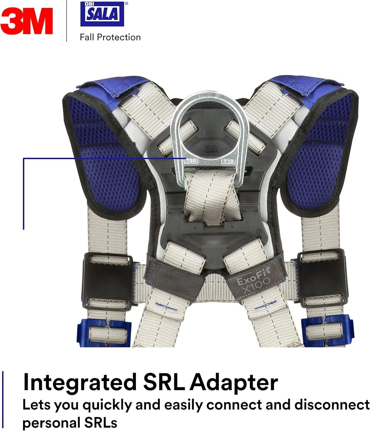 3M DBI-SALA ExoFit X100 Comfort Vest Safety Harness Fall Protection, OSHA, ANSI, General Purpose, 1 D-Ring, Tongue Buckle Leg Strap, Pass-through Chest Buckle, Zinc Plated Steel, 1401001, Medium