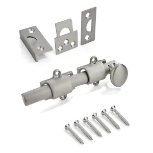 4 inches 2 Pack, Brushed Satin Nickel Dutch Solid Brass Door Surface Slide Latches & Surface Slide Bolts, Decorative Surface Slide Bolts for Windows and Doors