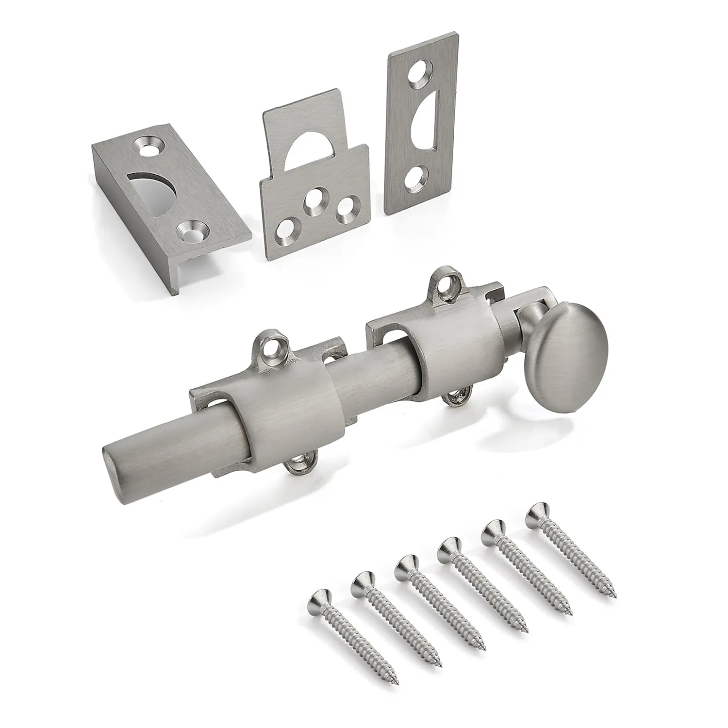 4 inches 2 Pack, Brushed Satin Nickel Dutch Solid Brass Door Surface Slide Latches & Surface Slide Bolts, Decorative Surface Slide Bolts for Windows and Doors