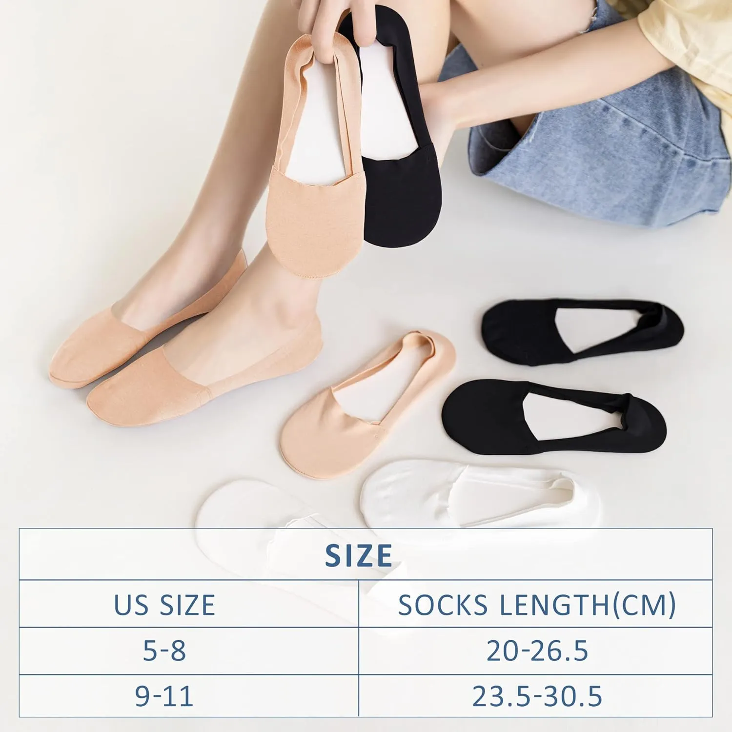 5/6 Pairs No Show Socks Womens Low Cut Liner Non Slip Invisible Hidden Socks for Womens Girls Flat Socks