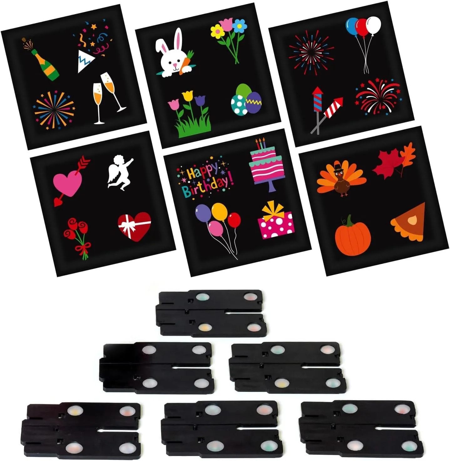 6 Extra Holiday Slides for Star Shower Slide Show LED Projector - New Years Day, Easter, Patriotic, Valentine’s Day, Birthday, Thanksgiving Themes