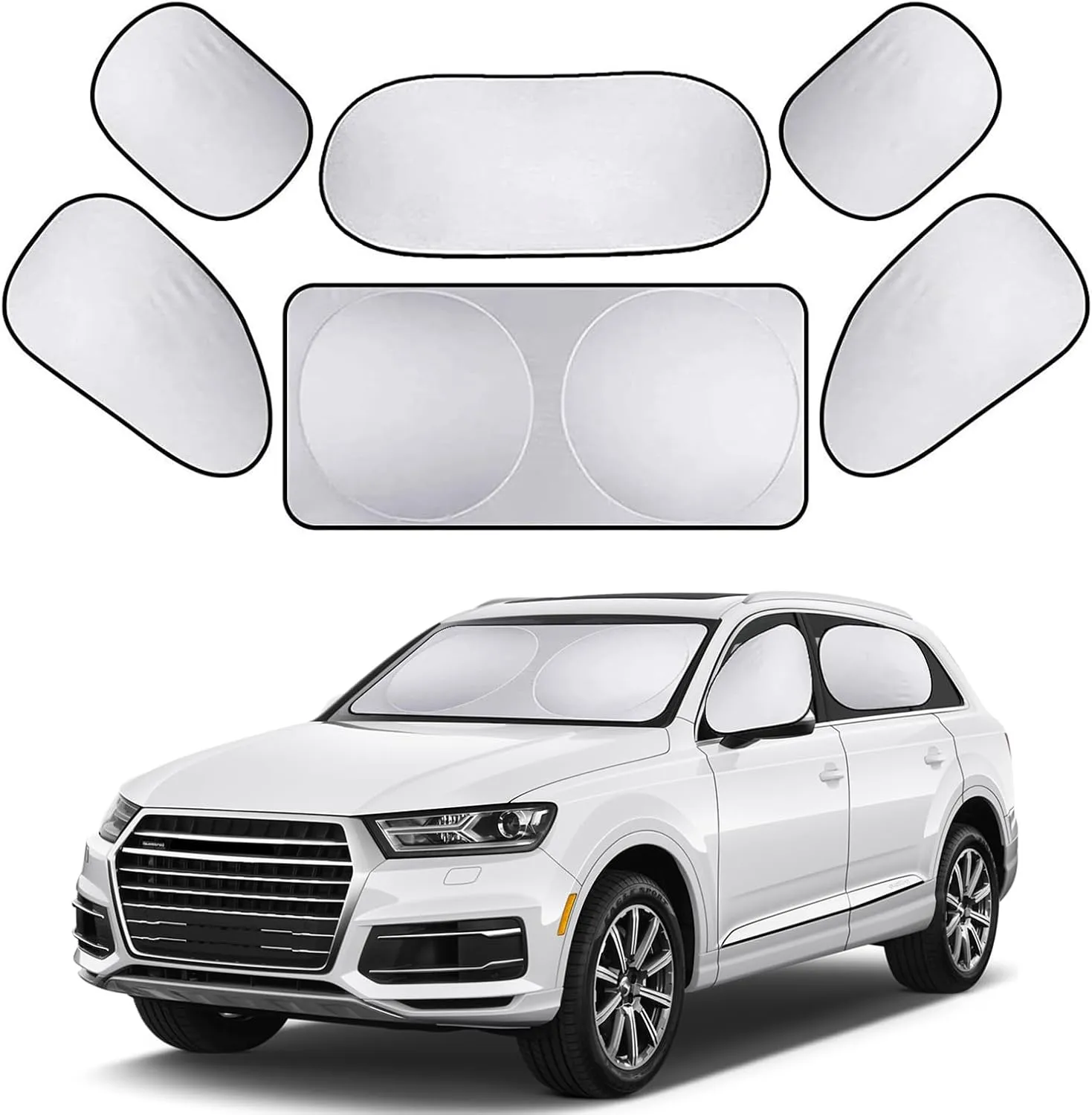 6 PCS Car Windscreen Visor, Sunscreen Insulation Silver Tape Protector, Retractable Car Cool Keeping Accessory, Universal Fit for Most Cars (Silver)