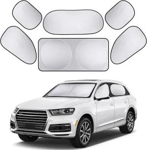 6 PCS Car Windscreen Visor, Sunscreen Insulation Silver Tape Protector, Retractable Car Cool Keeping Accessory, Universal Fit for Most Cars (Silver)