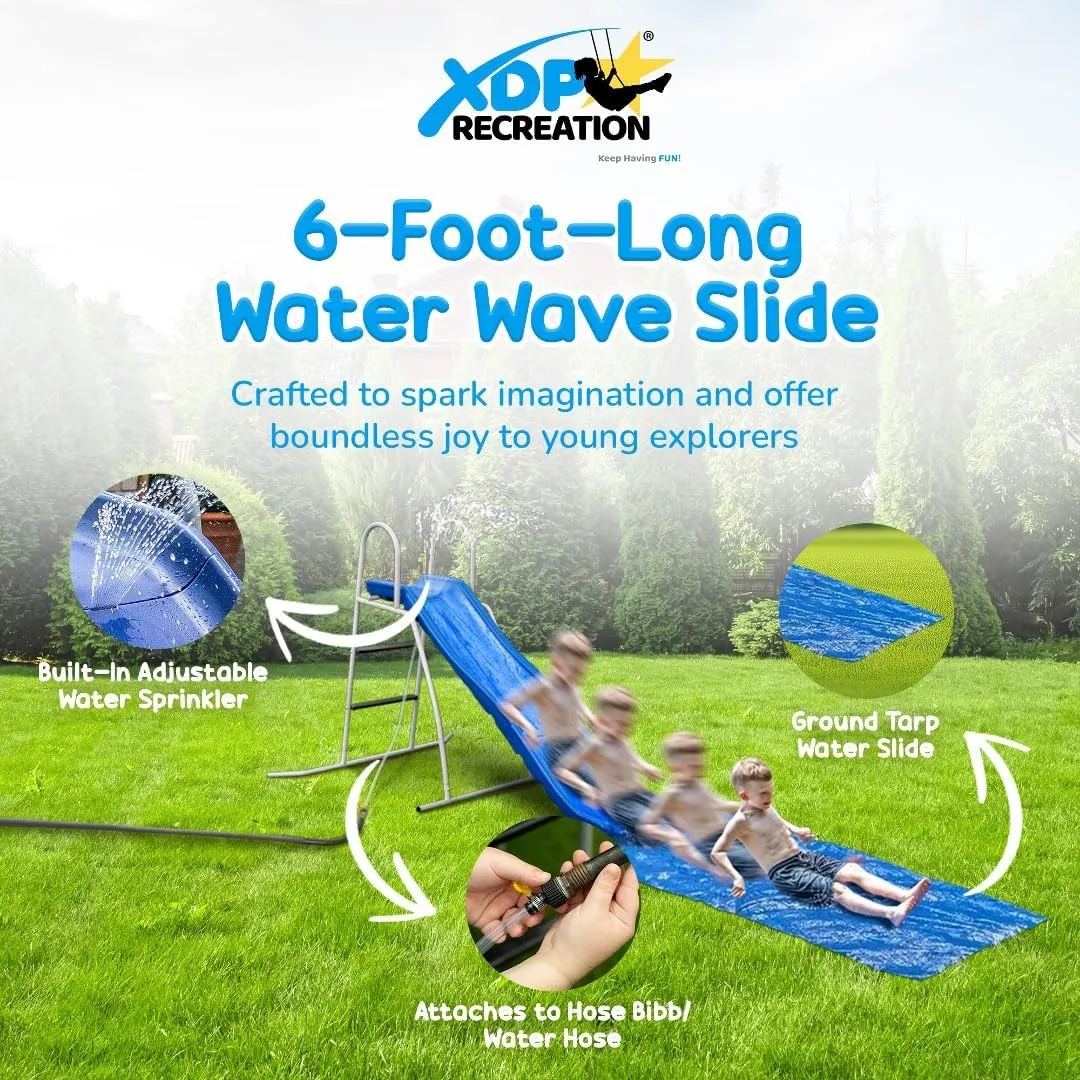 6' Water Wave Slide for Backyard Fun. Free Standing with Built in Adj. Water Sprinkler and Slide Tarp. 67" L x 46" W x 46" H, by XDP Recreation