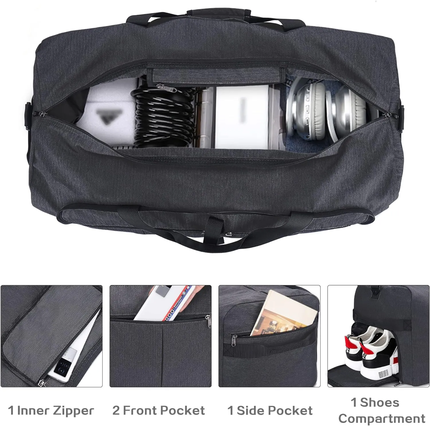 80L EXTRA LARGE Duffle Bag for Travel, 26" Foldable Travel Duffel Bag with Shoe Compartment for Men Women, Waterproof & Tear Resistant (Black, EXTRA LARGE, 80L)