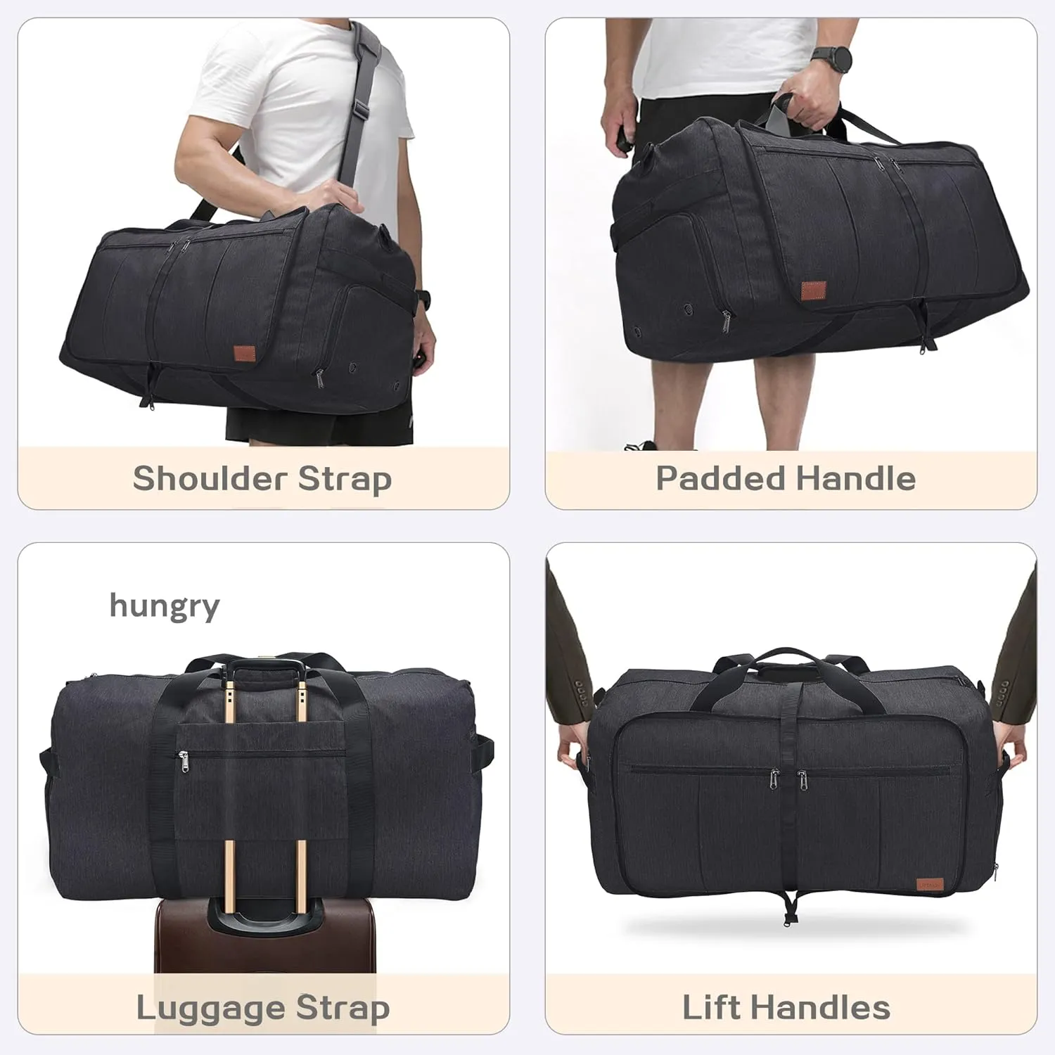 80L EXTRA LARGE Duffle Bag for Travel, 26" Foldable Travel Duffel Bag with Shoe Compartment for Men Women, Waterproof & Tear Resistant (Black, EXTRA LARGE, 80L)