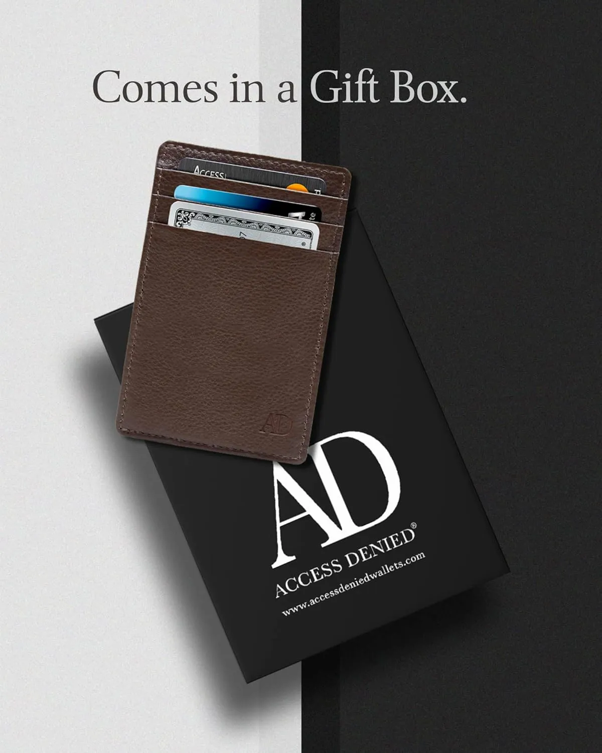 Access Denied Slim Minimalist Wallets For Men & Women - Leather Front Pocket Thin Mens Wallet RFID Credit Card Holder Gifts For Men