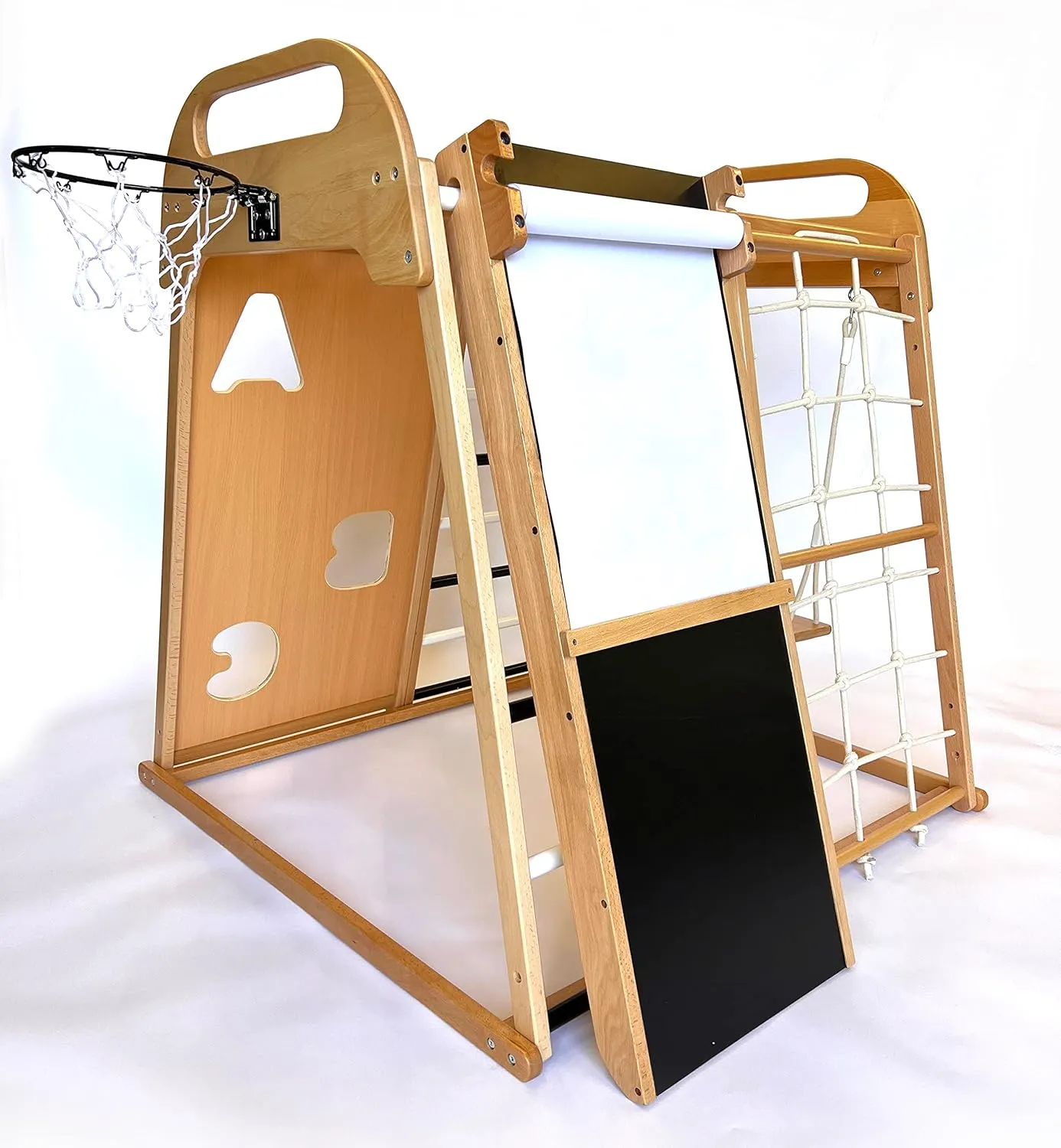 Activity Indoor Kids Playground Jungle Climbing Gym, Toddlers Wooden 9-in-1 Play Set Climber