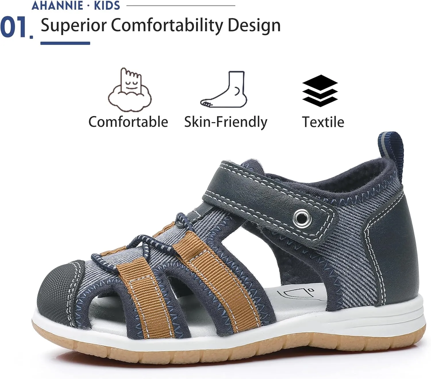 Ahannie Boys Girls Sandals for Toddler & Little Kids Closed Toe Summer Shoes with Hook Loop