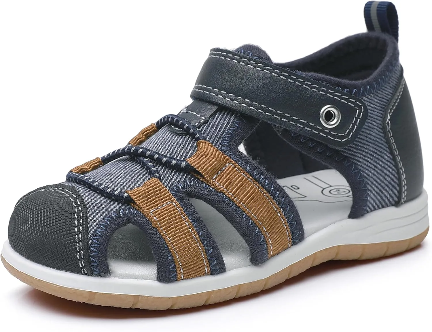 Ahannie Boys Girls Sandals for Toddler & Little Kids Closed Toe Summer Shoes with Hook Loop
