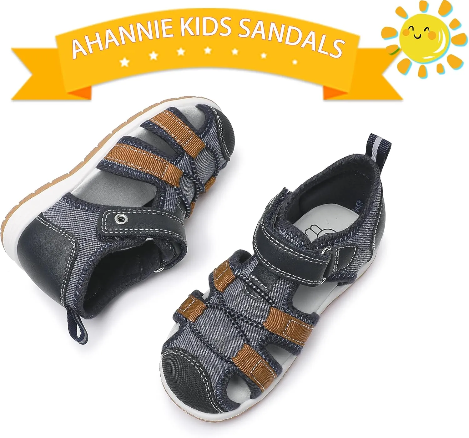 Ahannie Boys Girls Sandals for Toddler & Little Kids Closed Toe Summer Shoes with Hook Loop