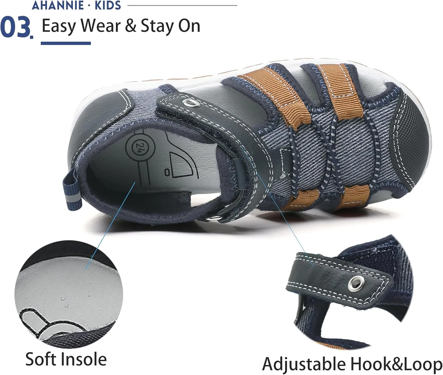Ahannie Boys Girls Sandals for Toddler & Little Kids Closed Toe Summer Shoes with Hook Loop