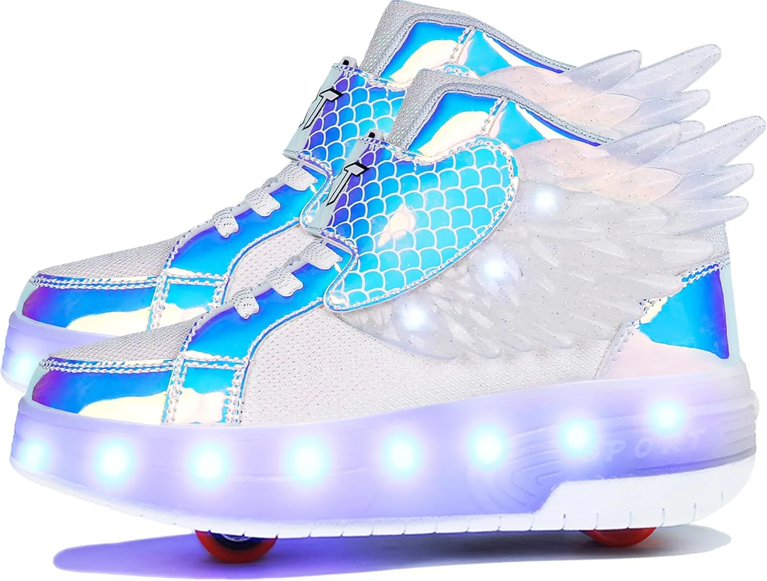 Aikuass USB Chargable LED Light Up Roller Shoes Wheeled Skate Sneaker Shoes for Boys Girls Kids