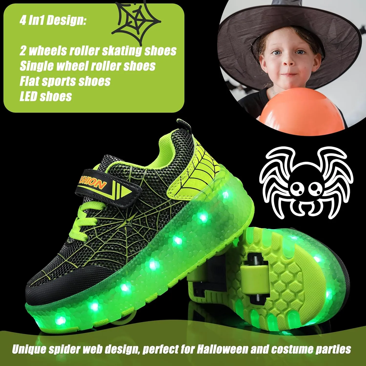 Aikuass USB Chargable LED Light Up Roller Shoes Wheeled Skate Sneaker Shoes for Boys Girls Kids