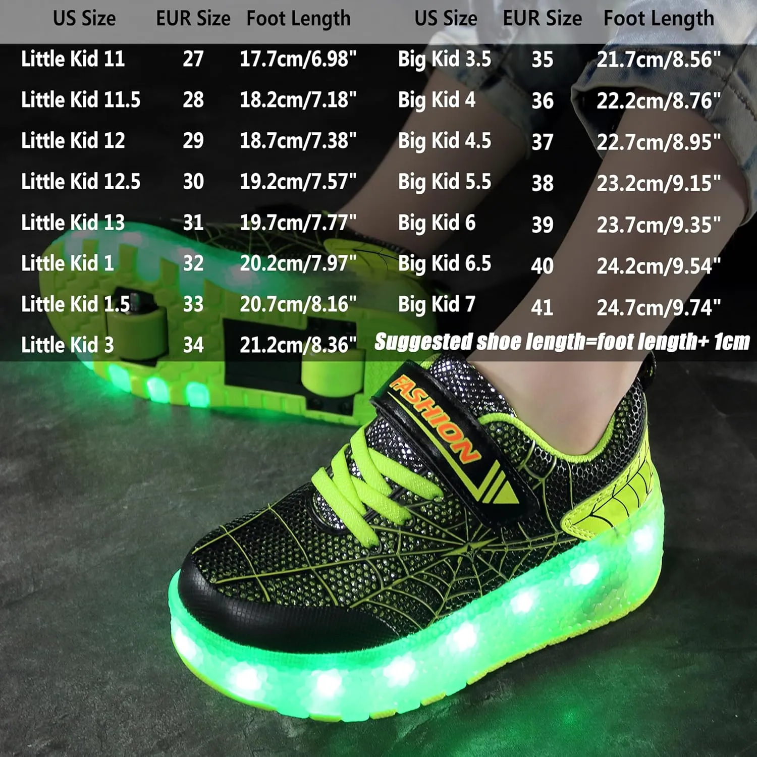 Aikuass USB Chargable LED Light Up Roller Shoes Wheeled Skate Sneaker Shoes for Boys Girls Kids