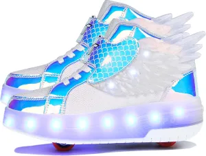 Aikuass USB Chargable LED Light Up Roller Shoes Wheeled Skate Sneaker Shoes for Boys Girls Kids
