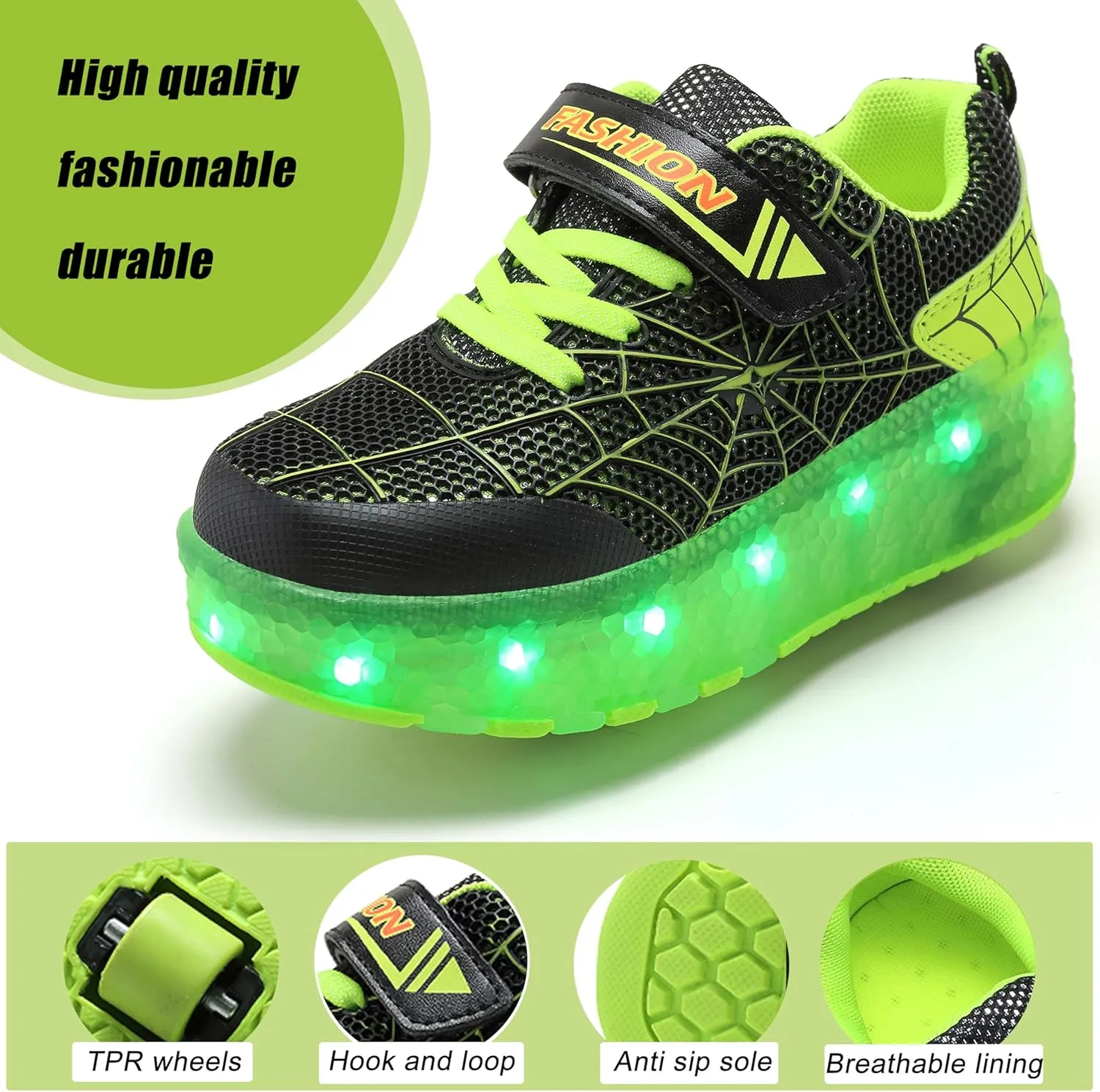Aikuass USB Chargable LED Light Up Roller Shoes Wheeled Skate Sneaker Shoes for Boys Girls Kids