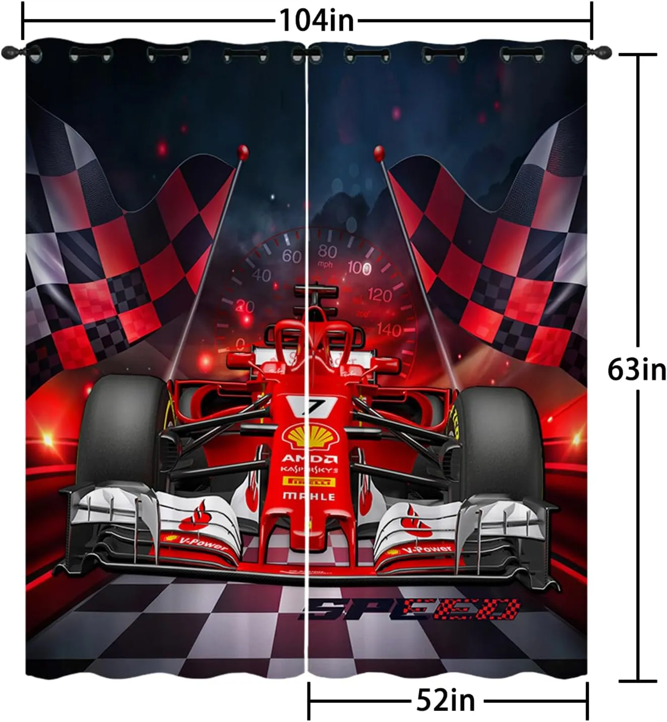 AILONEN Red Racing Car Window Curtain,Extreme Sports Window Drapes for Boys Kids,Cool Speed Racing Car Window Treatment Drapes for Bedroom Living Room Decor, 52" W x 63" H (2 Panels)