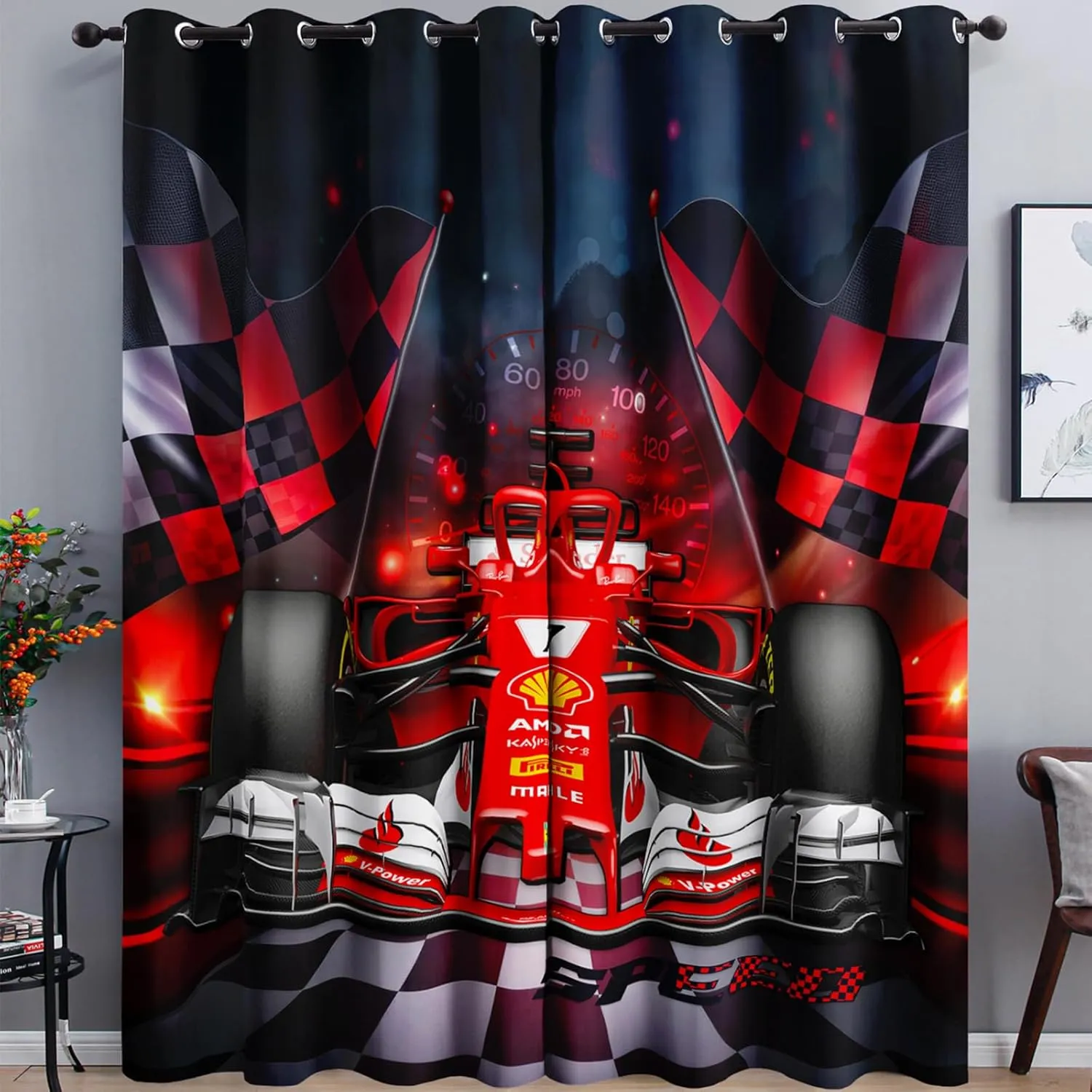 AILONEN Red Racing Car Window Curtain,Extreme Sports Window Drapes for Boys Kids,Cool Speed Racing Car Window Treatment Drapes for Bedroom Living Room Decor, 52" W x 63" H (2 Panels)