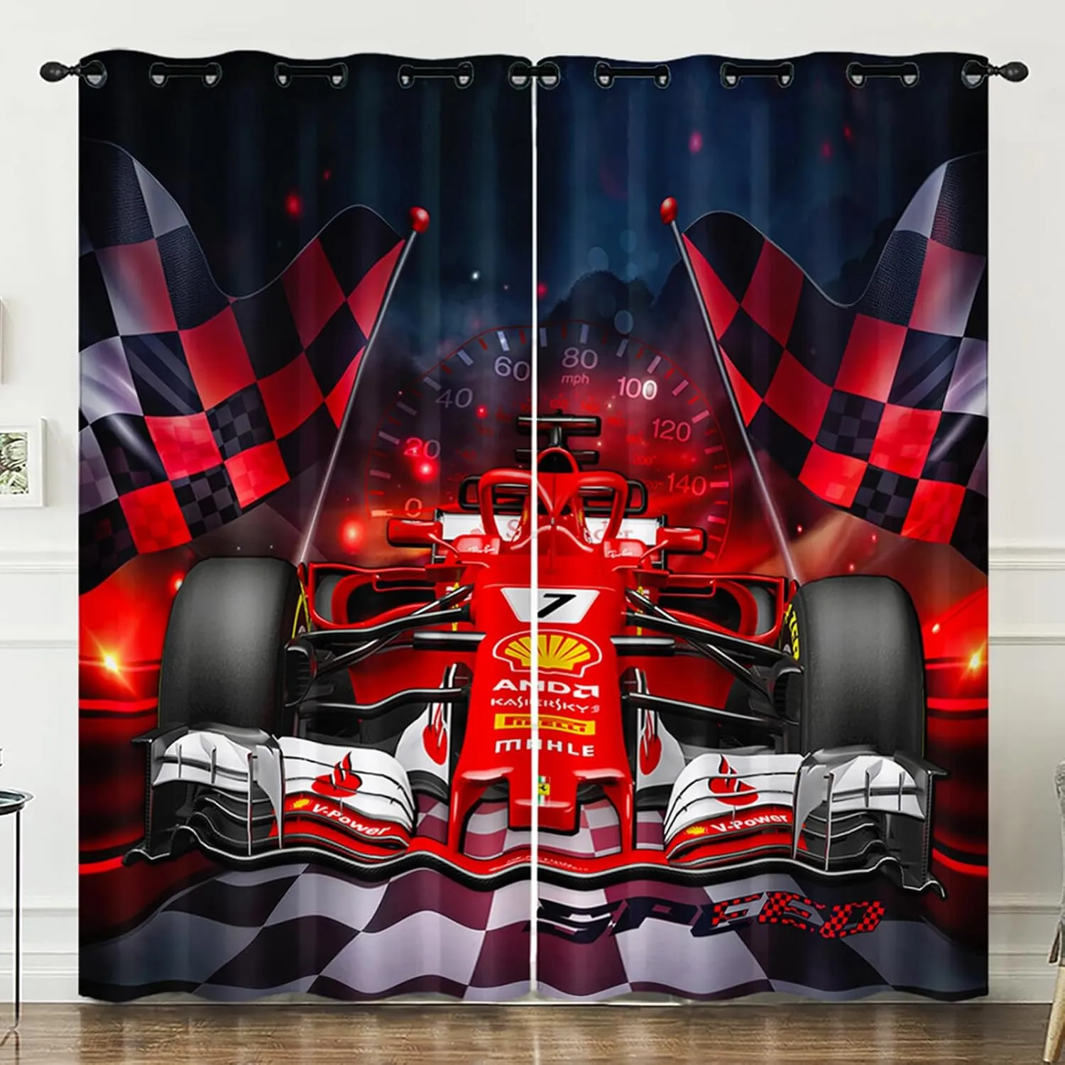 AILONEN Red Racing Car Window Curtain,Extreme Sports Window Drapes for Boys Kids,Cool Speed Racing Car Window Treatment Drapes for Bedroom Living Room Decor, 52" W x 63" H (2 Panels)