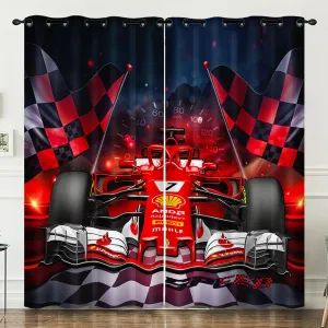 AILONEN Red Racing Car Window Curtain,Extreme Sports Window Drapes for Boys Kids,Cool Speed Racing Car Window Treatment Drapes for Bedroom Living Room Decor, 52" W x 63" H (2 Panels)