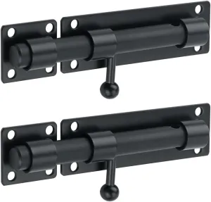 Alise 2 pcs Barrel Bolt Latch,Slide Bolt Latch, 6 inch Solid 304 Stainless Steel Slide Lock for Fence/Wooden/Barn Door/Interior/Outdoor,Matte Black