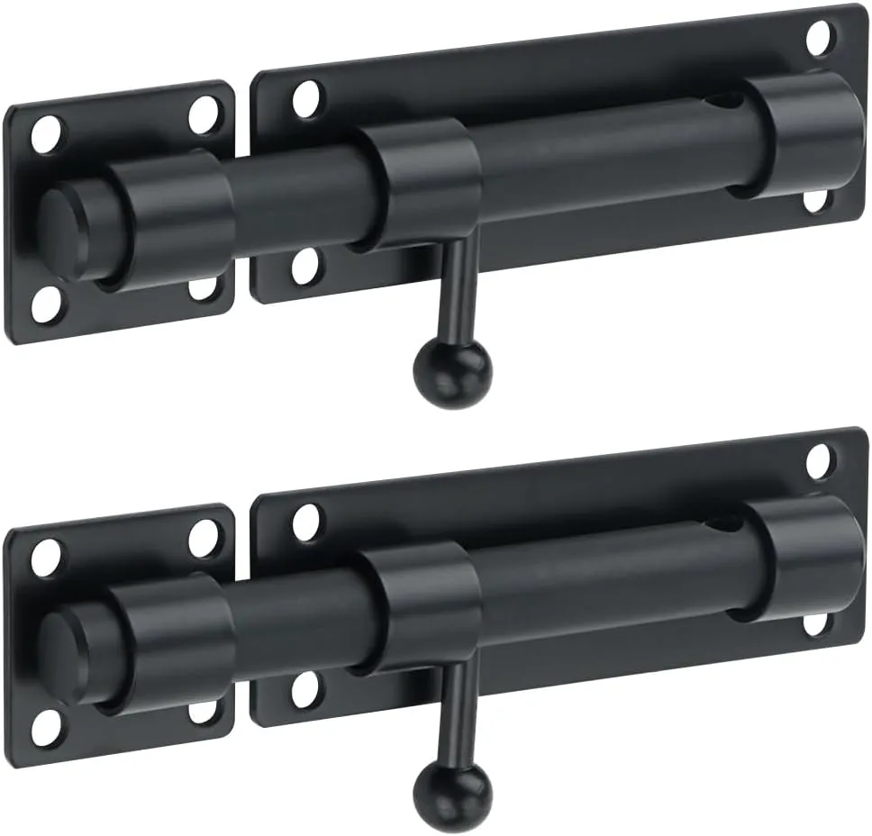 Alise 2 pcs Barrel Bolt Latch,Slide Bolt Latch, 6 inch Solid 304 Stainless Steel Slide Lock for Fence/Wooden/Barn Door/Interior/Outdoor,Matte Black