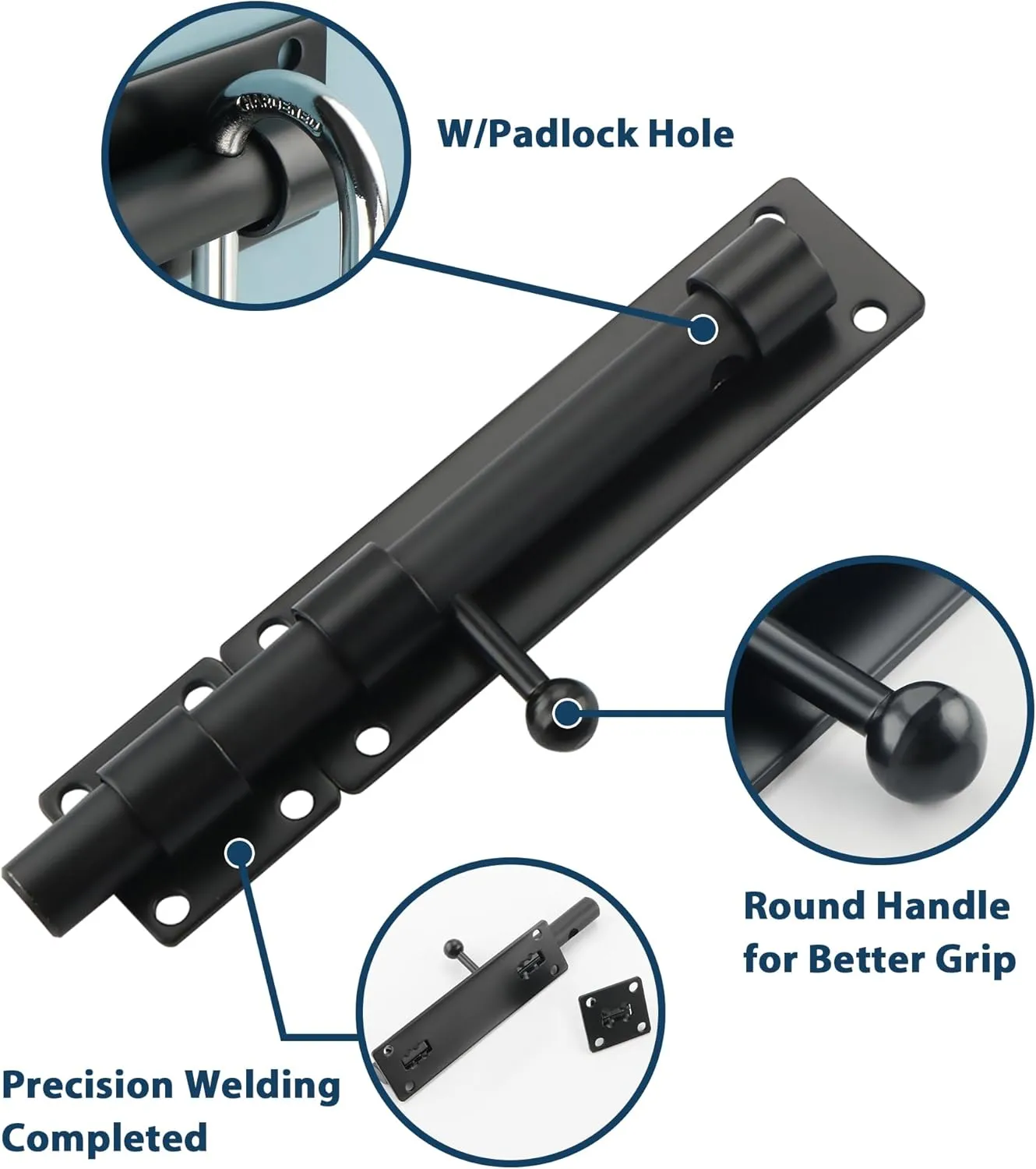 Alise 2 pcs Barrel Bolt Latch,Slide Bolt Latch, 6 inch Solid 304 Stainless Steel Slide Lock for Fence/Wooden/Barn Door/Interior/Outdoor,Matte Black