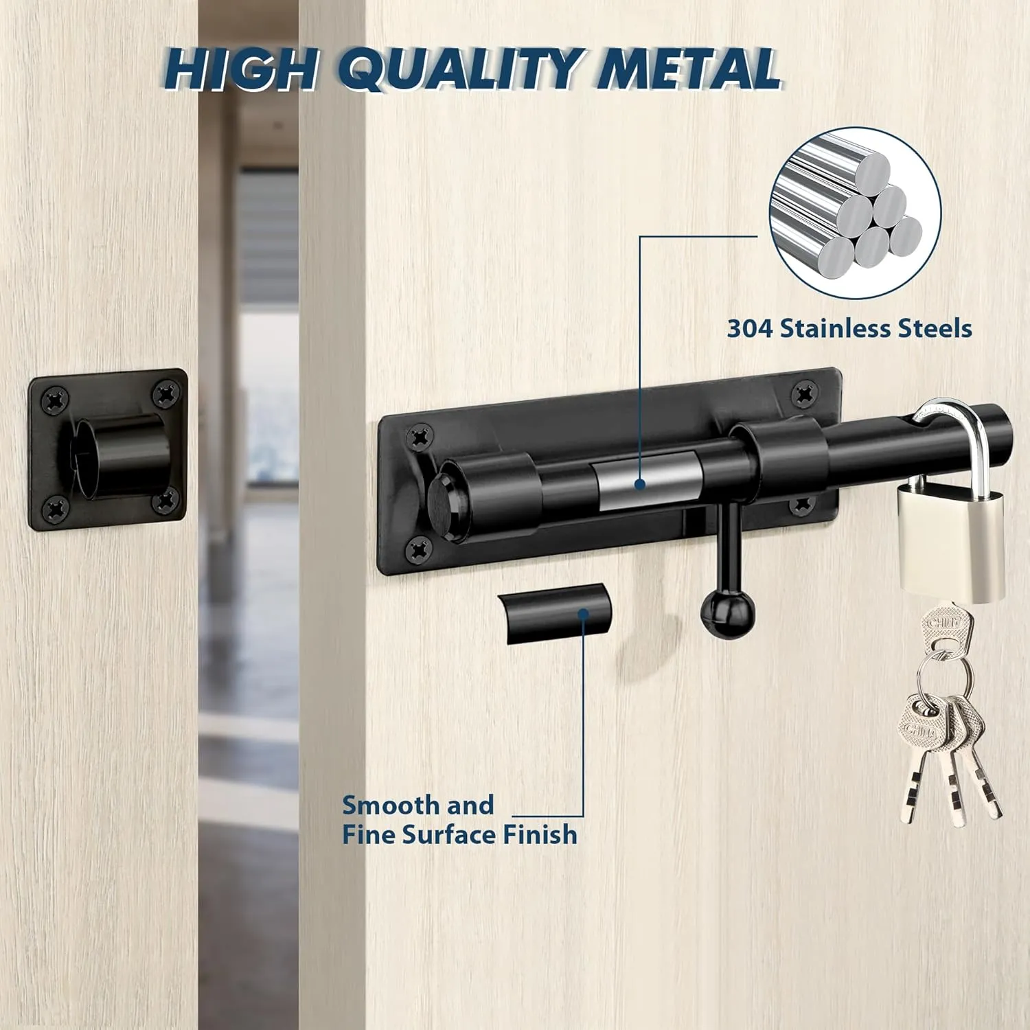 Alise 2 pcs Barrel Bolt Latch,Slide Bolt Latch, 6 inch Solid 304 Stainless Steel Slide Lock for Fence/Wooden/Barn Door/Interior/Outdoor,Matte Black
