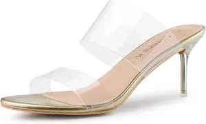 Allegra K Women's Clear Slide Stiletto Heel Clear Sandals