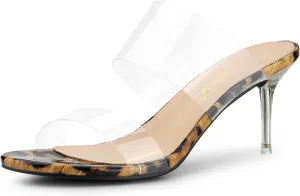 Allegra K Women's Clear Slide Stiletto Heel Clear Sandals
