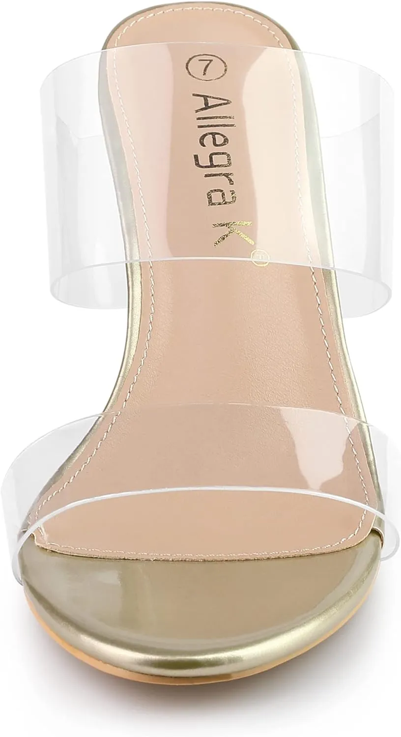 Allegra K Women's Clear Slide Stiletto Heel Clear Sandals