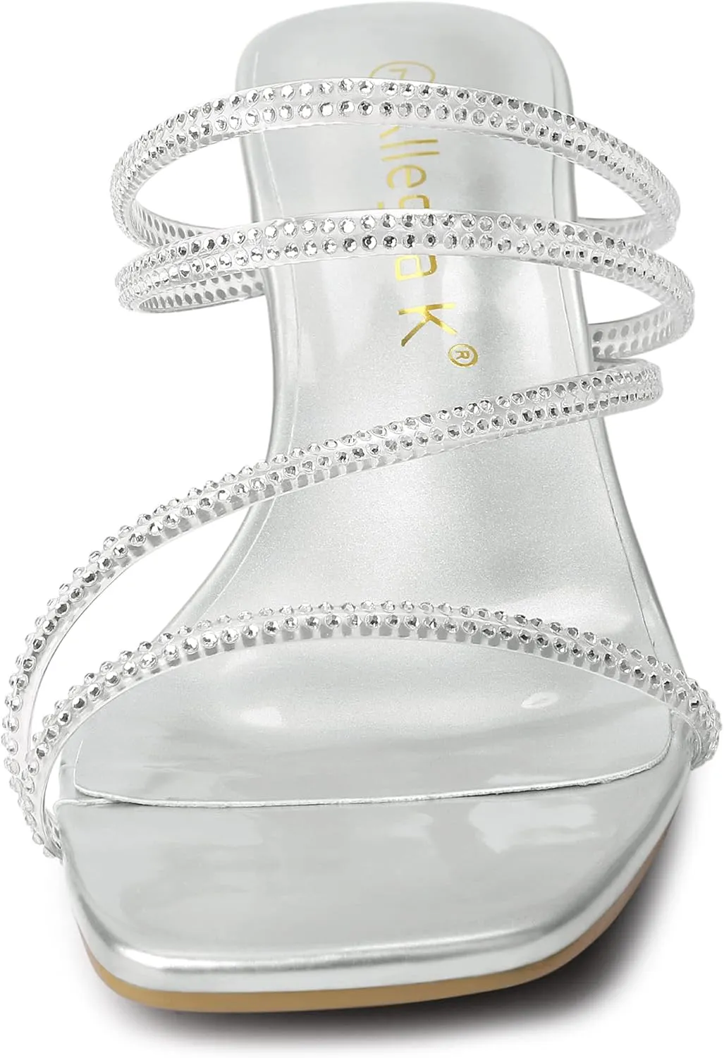 Allegra K Women's Rhinestone Strappy Kitten Heel Slide Heels Sandals