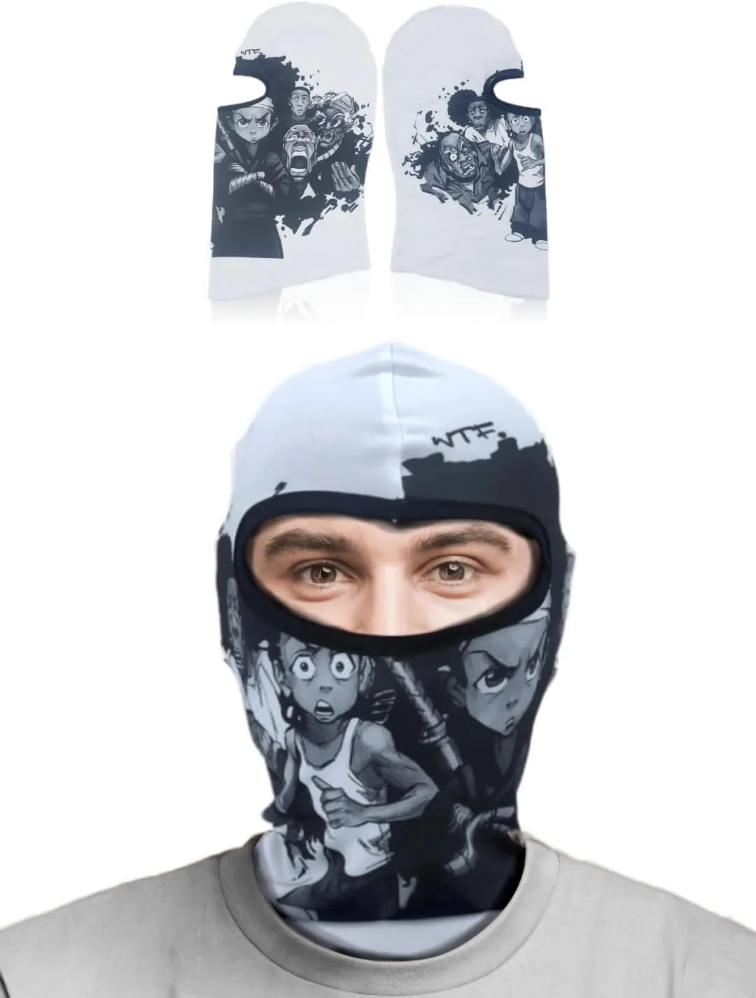 Anime Ski Mask with Design - Black Balaclava Summer and Winter Masks for Men Women, Face Cover Windproof UV Protection, WH