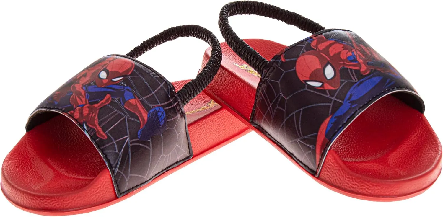 Avengers Slide Open Toe - Boys Superhero Sandals SlipOn Slides - Captain America Thor Hulk IronMan SpiderMan (sizes: 5-10 toddler / 11-12 little kid)