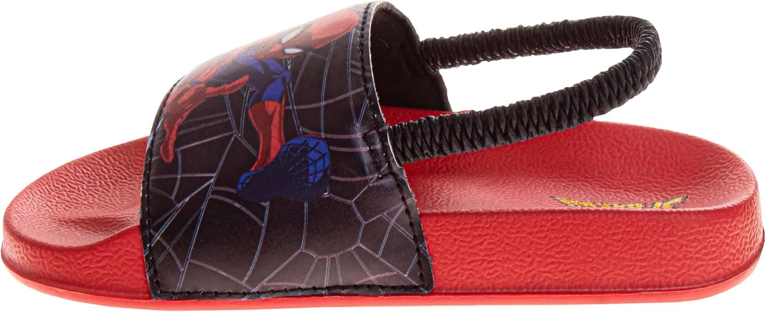 Avengers Slide Open Toe - Boys Superhero Sandals SlipOn Slides - Captain America Thor Hulk IronMan SpiderMan (sizes: 5-10 toddler / 11-12 little kid)